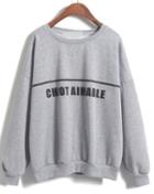 Romwe Chiot Aimable Print Loose Grey Sweatshirt