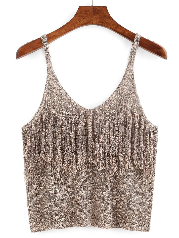 Romwe Hollow Out Fringe Cami Top