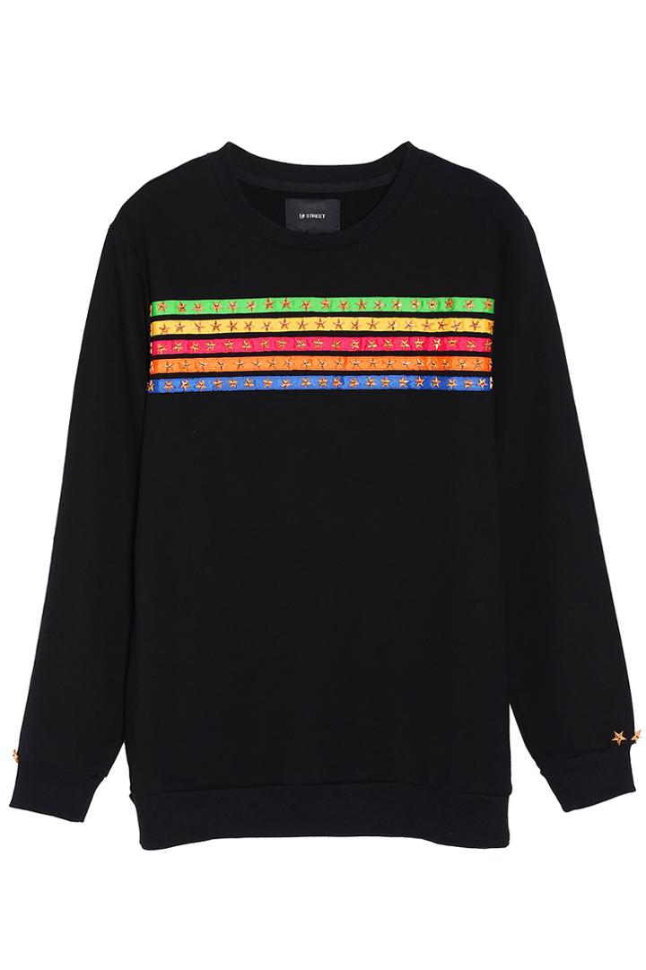 Romwe Colorful Strip & Star Sweatshirt