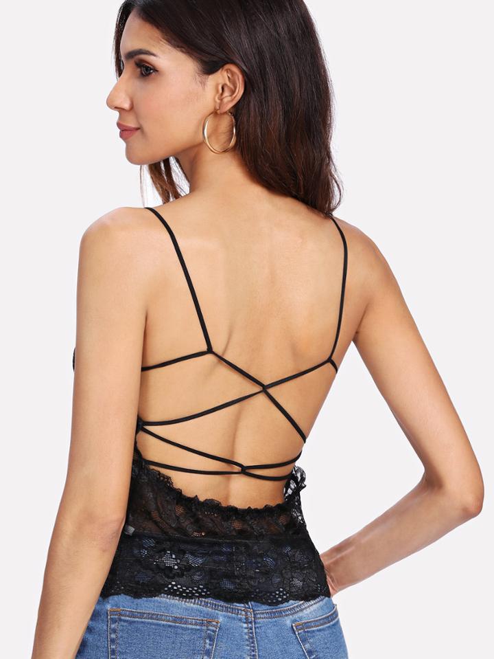 Romwe Strappy Back Lace Top