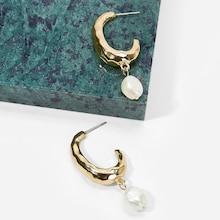 Romwe Faux Pearl Cut Hoop Drop Earrings