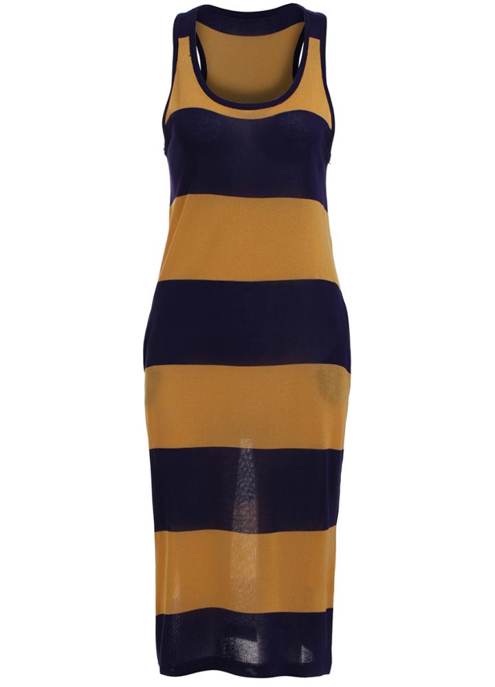 Romwe Scoop Neck Striped Dress