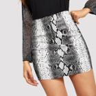 Romwe Half Zip Snake Print Pu Skirt