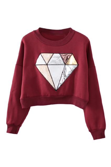 Romwe Dimante Appliqued Mid-riff Sweatshirt