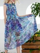 Romwe Multicolor Elastic-waist Floral A-line Dress