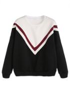 Romwe Black Color Block Drop Shoulder Varsity Sweatshirt