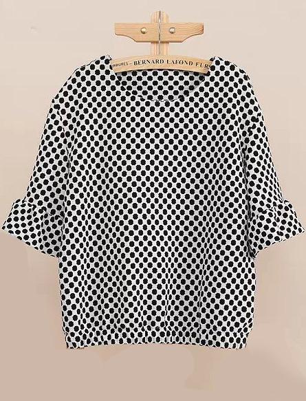 Romwe Black White Round Neck Polka Dot Blouse