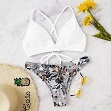 Romwe Random Braided Strap Crisscross Floral Bikini Set