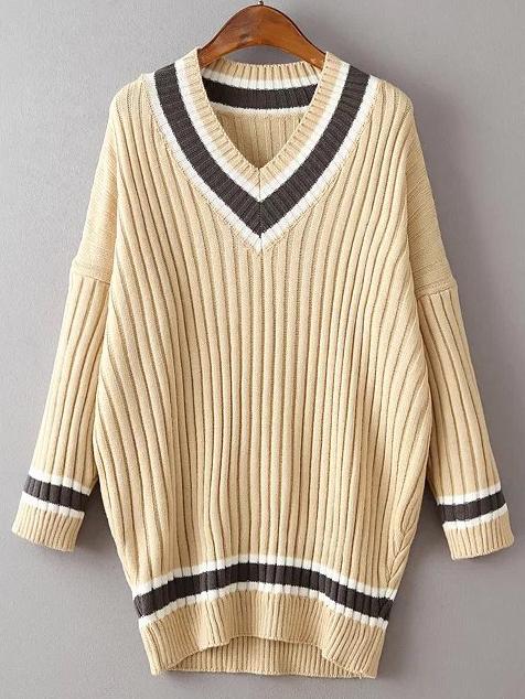 Romwe Dropped Shoulder Seam Ribbed Striped Sweater Dress