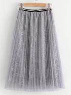 Romwe Sequin Detail Mesh Overlay Skirt