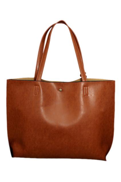 Romwe Double Straps Pu Big Capacity Bag
