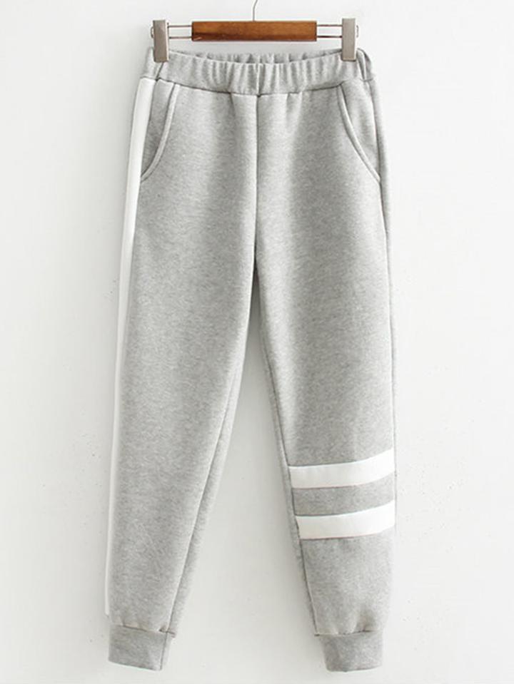 Romwe Striped Detail Contrast Tape Sweatpants