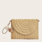 Romwe Pom Pom Decor Woven Clutch Bag