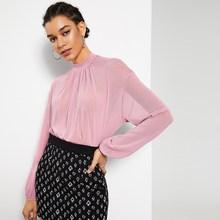 Romwe Gathered Mock Neck Semi Sheer Top