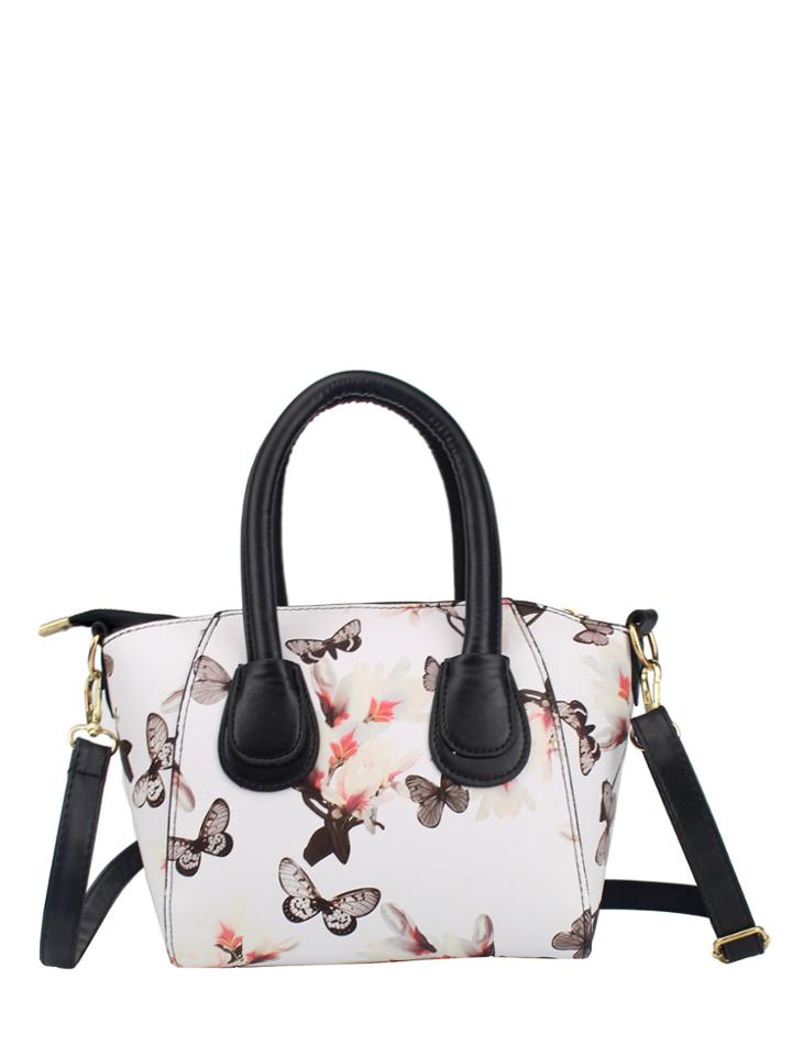 Romwe Flower Printed Hand Bag With Strap