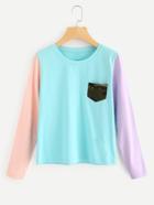 Romwe Color Block Chest Pocket T-shirt