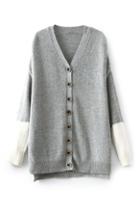 Romwe Color Block Buttoned Cardigan
