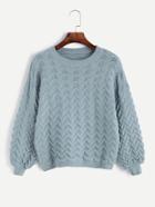 Romwe Green Drop Shoulder Wave Knit Sweater