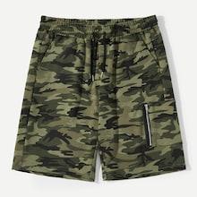 Romwe Guys Pocket Patched Zip Detail Camo Shorts