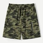 Romwe Guys Pocket Patched Zip Detail Camo Shorts