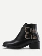 Romwe Double Buckle Side Pu Ankle Boots