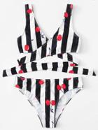 Romwe Striped-wrap Bikini Set