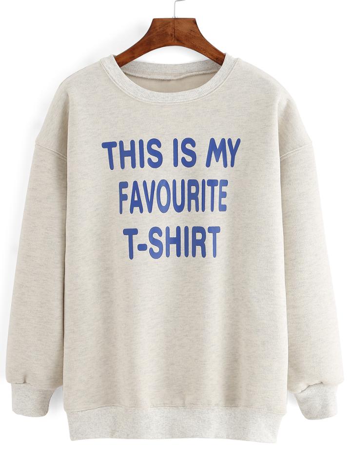 Romwe Dropped Shoulder Seam Letter Print Grey Sweatshirt