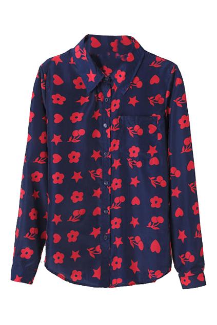 Romwe Floral Print Pocketed Shirt
