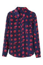Romwe Floral Print Pocketed Shirt