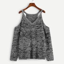 Romwe Plus Cold Shoulder Marled Knit Sweater