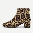 Romwe Leopard Print Back Zipper Boots