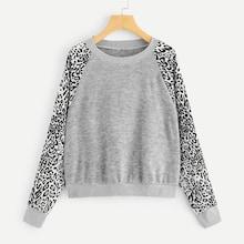 Romwe Leopard Print Raglan Sleeve Sweatshirt