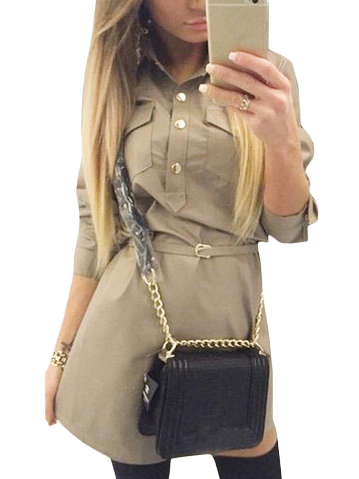 Romwe Lapel Pockets A-line Shirt Dress