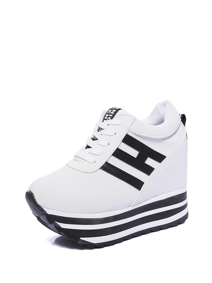 Romwe Striped Detail Lace Up Wedges Shoes