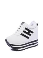 Romwe Striped Detail Lace Up Wedges Shoes