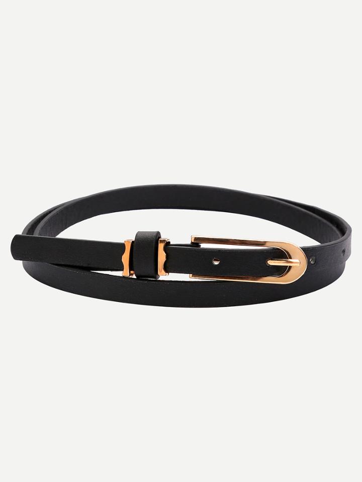 Romwe Black Faux Leather Skinny Belt