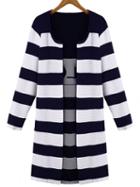 Romwe Round Neck Striped Black Coat