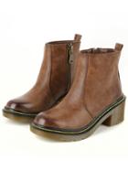 Romwe Brown Round Toe Zipper Elastic Boots