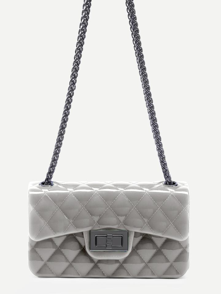 Romwe Light Grey Plastic Quilted Flap Bag With Chain