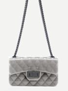 Romwe Light Grey Plastic Quilted Flap Bag With Chain