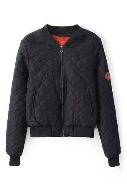 Romwe Rhombus Print Ribbed-cuffs Jacket