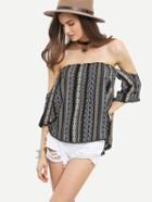 Romwe Off-the-shoulder Tribal Print Top