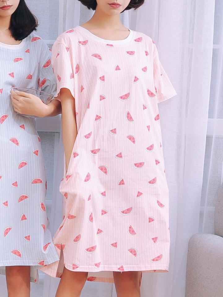 Romwe Watermelon Print Split Side Dress