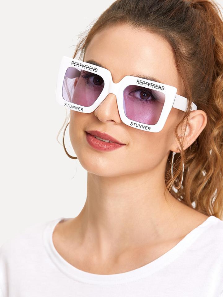 Romwe Letter Tape Frame Sunglasses