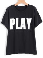 Romwe Lettter Print Black T-shirt