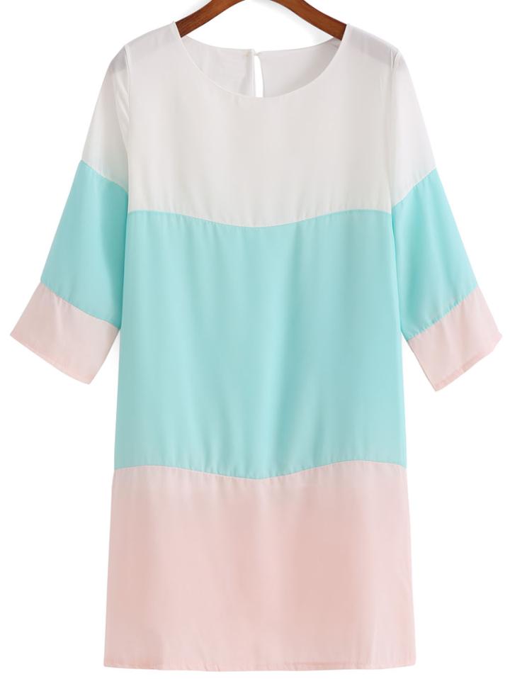 Romwe Colour-block Half Sleeve Chiffon Dress