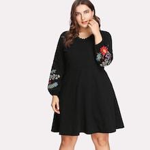 Romwe Plus Crochet Lace Trim Embroidery Dress