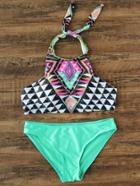 Romwe Geometric Print Halter Mix & Match Bikini Set