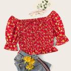 Romwe Ditsy Floral Shirred Crop Blouse