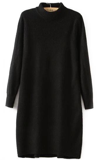 Romwe High Neck Straight Black Sweater Dress